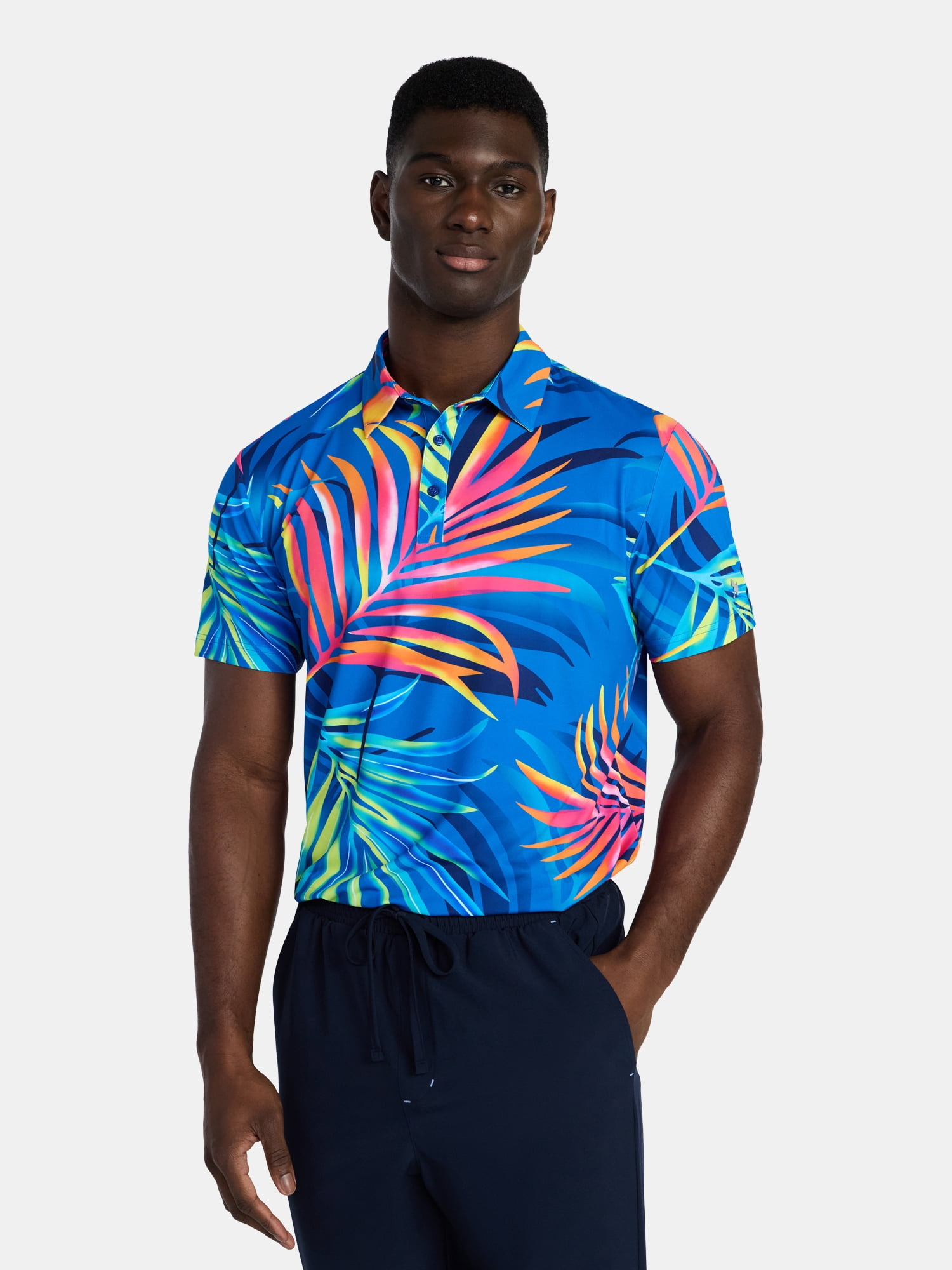 Birdie Bound Men's and Big and Tall Men's Palm Print Polo Shirt, Sizes XS-4XLT