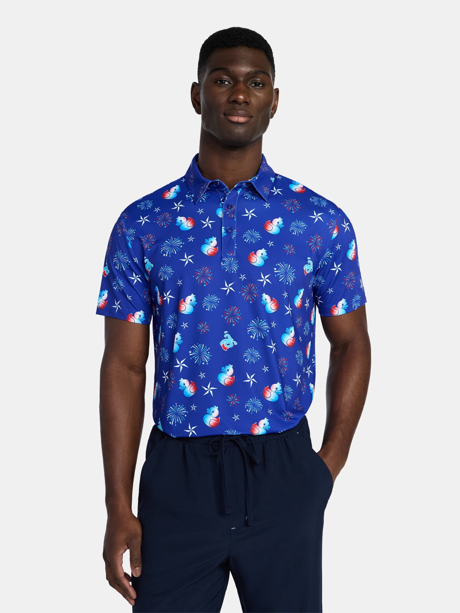 Birdie Bound Men's and Big and Tall Men's Fourth of July America 250 Duckie Polo Shirt, Sizes XS-4XLT