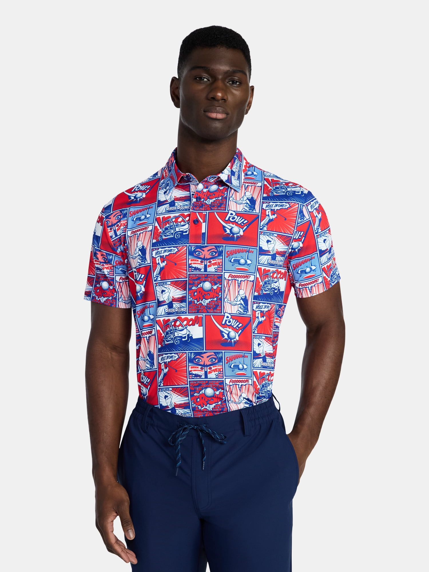 Birdie Bound Men's and Big & Tall Pop Art America 250 Golf Print Polo Shirt, Sizes XS-4XLT