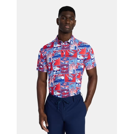 Birdie Bound Men's and Big & Tall Pop Art America 250 Golf Print Polo Shirt, Sizes XS-4XLT