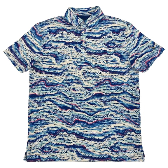 Birdie Bound Mens Blue Wave Print Short Sleeve Golf Polo Shirt Small