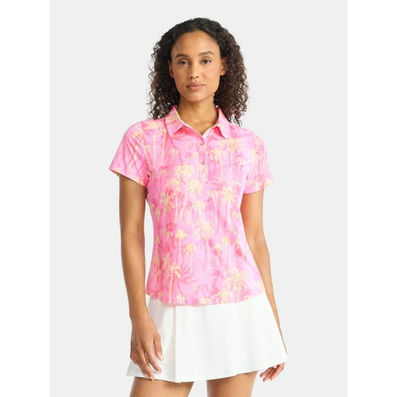 Birdie Bound Women’s Print Golf Polo Shirt with Short Sleeves, Sizes XS-XXL