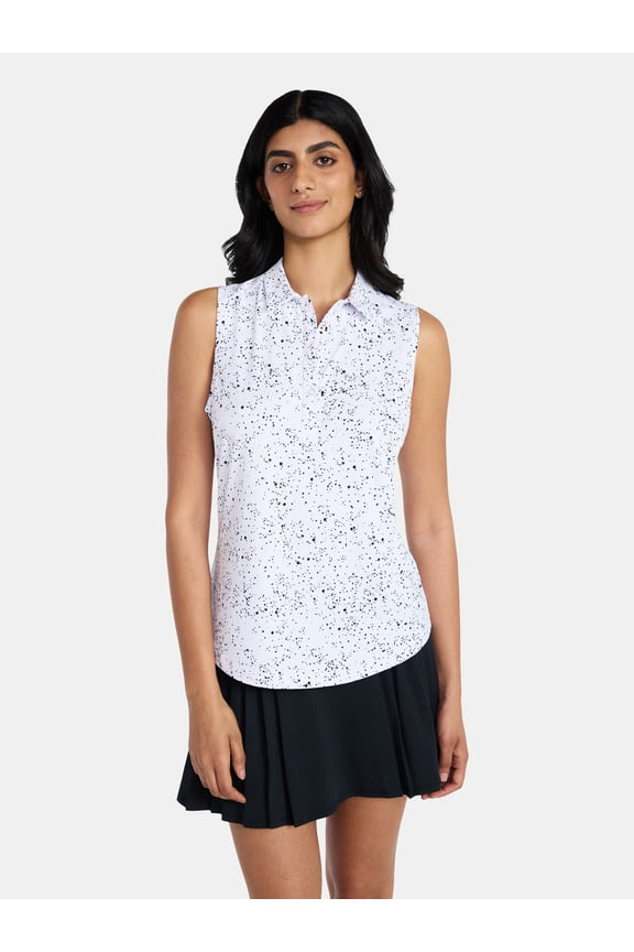 Women's Sleeveless Print Golf Polo Shirt with UPF 30+, Sizes XS-XXL