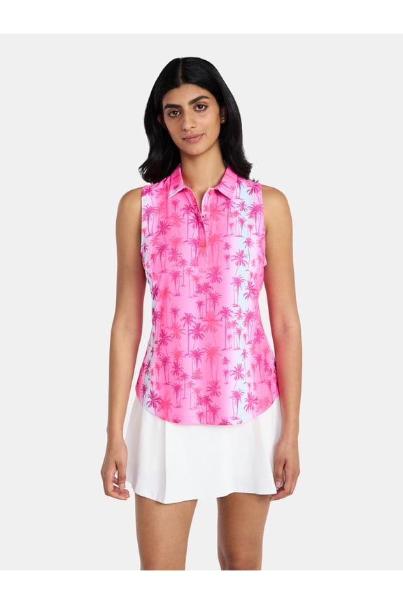 Women's Sleeveless Print Golf Polo Shirt with UPF 30+, Sizes XS-XXL