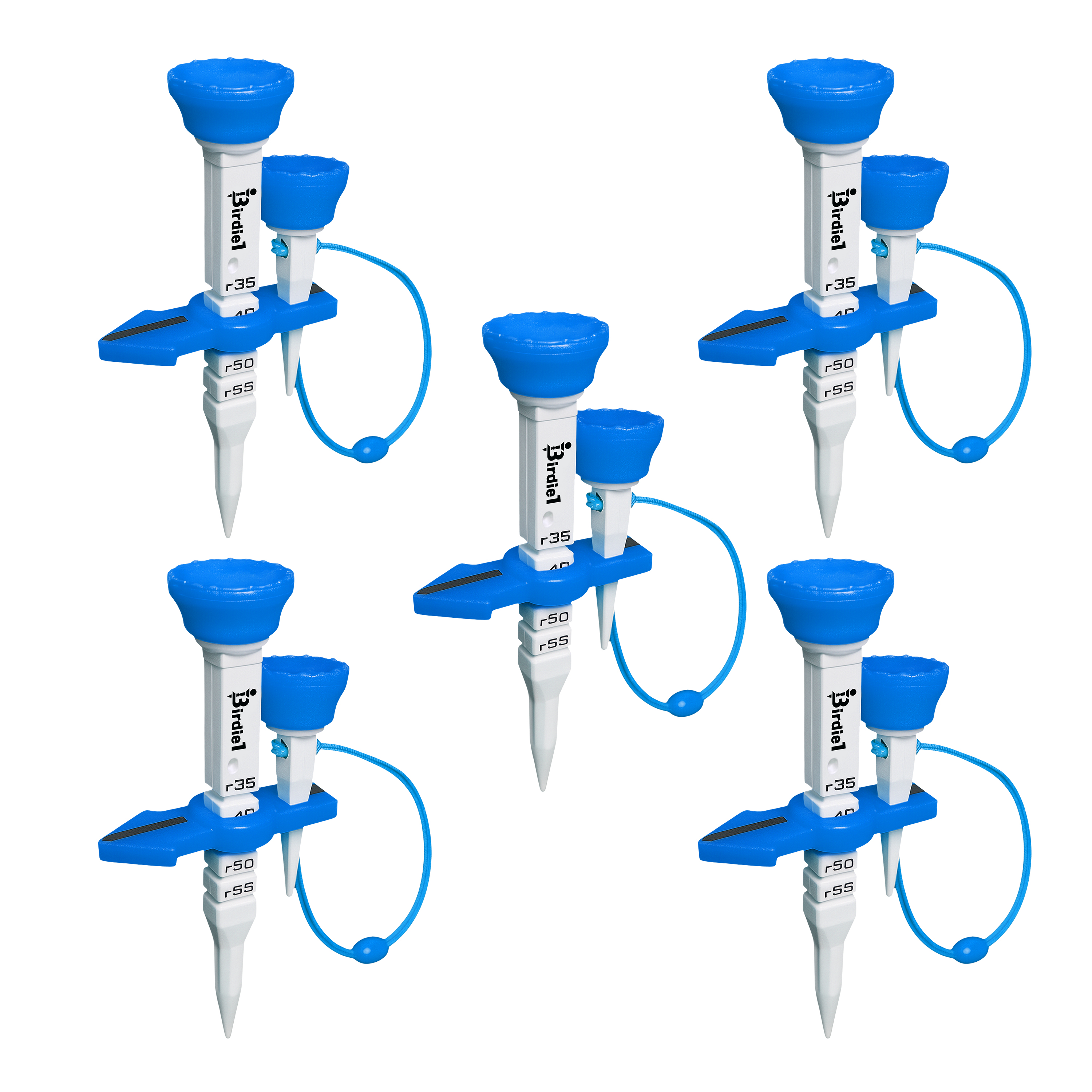 Birdie1 Smart Golf Tees (Long Tees and Short Tees), Blue, 5 pack