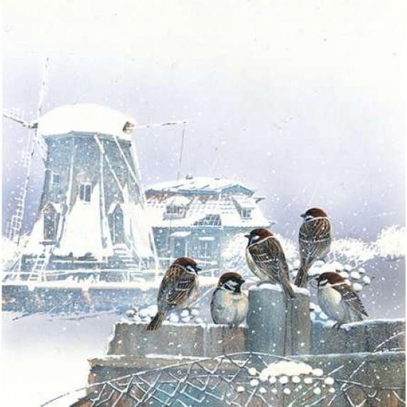 Birdies and windmill Poster Print by Jan Weenink (12 x 12)