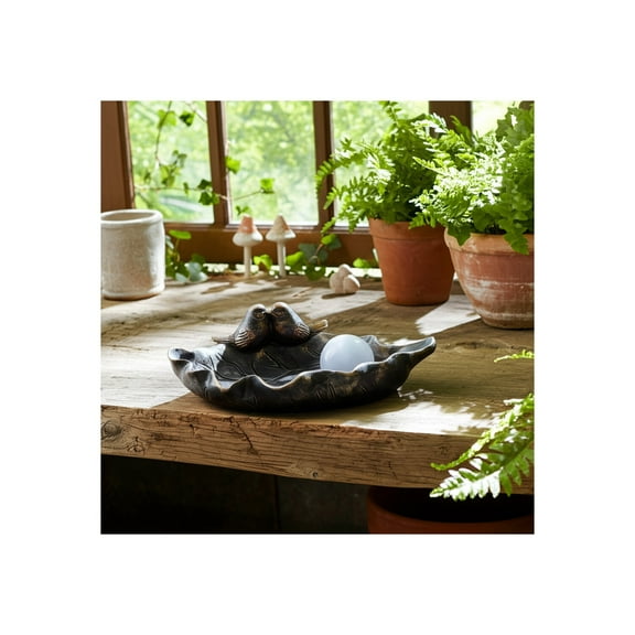 Birding Decor Resin Polyresin Solar LED Light Kissing Bird Sculpture for Home or Garden - 5" Bronze, Copper, Metallic