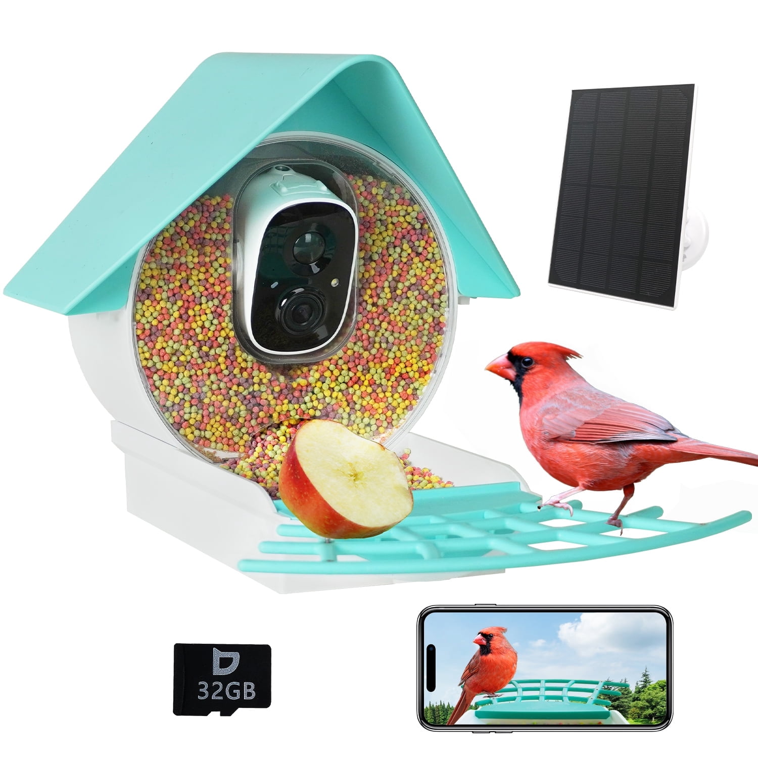 Birdkiss Bird Feeder with Camera, AI Identify Bird, Solar Panel, Built-in Microphone for Bird Watching Lovers