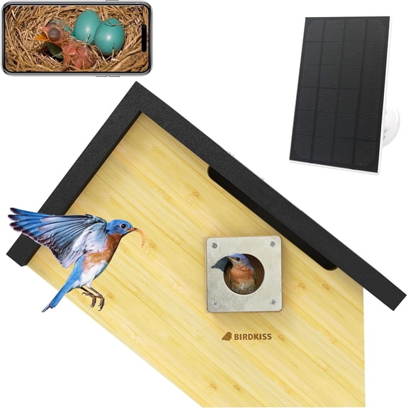 Birdkiss Smart Bird Houses for Outside Solar Powered, 1080P HD Live View Bird House with Camera, Perfect Viewing Bird Nesting and Hatching, Ideal Outdoors Bird House, Black