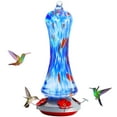 thumbnail image 1 of Birdkiss Hand-Blown Glass Hummingbird Feeder 16 oz for Garden Backyard Patio Decor with Ant Moat, Leak Proof & Rustproof, 5 Feeding Ports & 5 Perches, 1 of 9