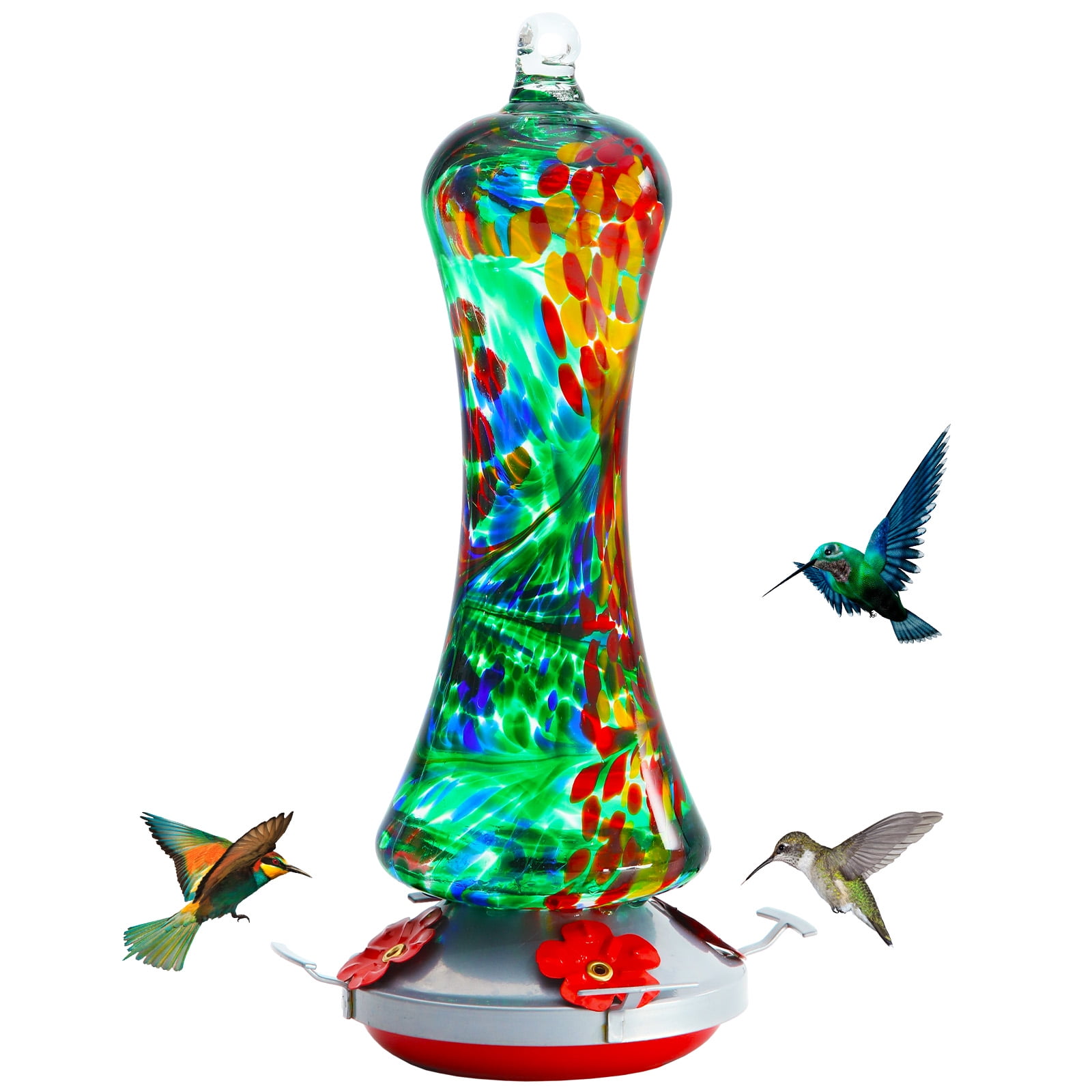 Birdkiss HandBlown Glass Hummingbird Feeder 16 oz for Garden Backyard