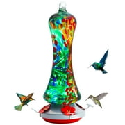 Birdkiss Hand-Blown Glass Hummingbird Feeder 16 oz for Garden Backyard Patio Decor with Ant Moat, Leak Proof & Rustproof, 5 Feeding Ports & 5 Perches