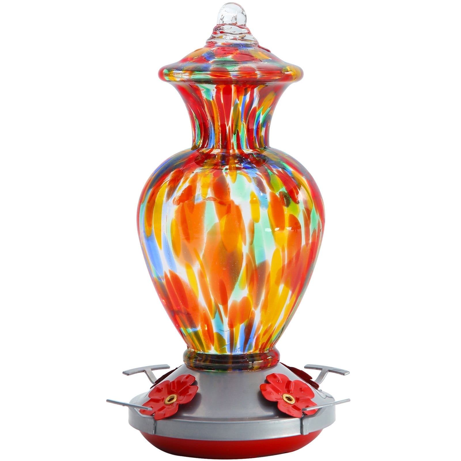 Birdkiss Hanging Hummingbird Feeders for Patio Decor, Hand Blown Glass Hummingbird Feeders with Leak Proof, Rustproof & Ant Moat, 20 fl. oz Capacity