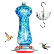 Birdkiss 28 oz Hand Blown Glass Hummingbird Feeders with Ant Moat Hook, Garden Backyard Patio Decor