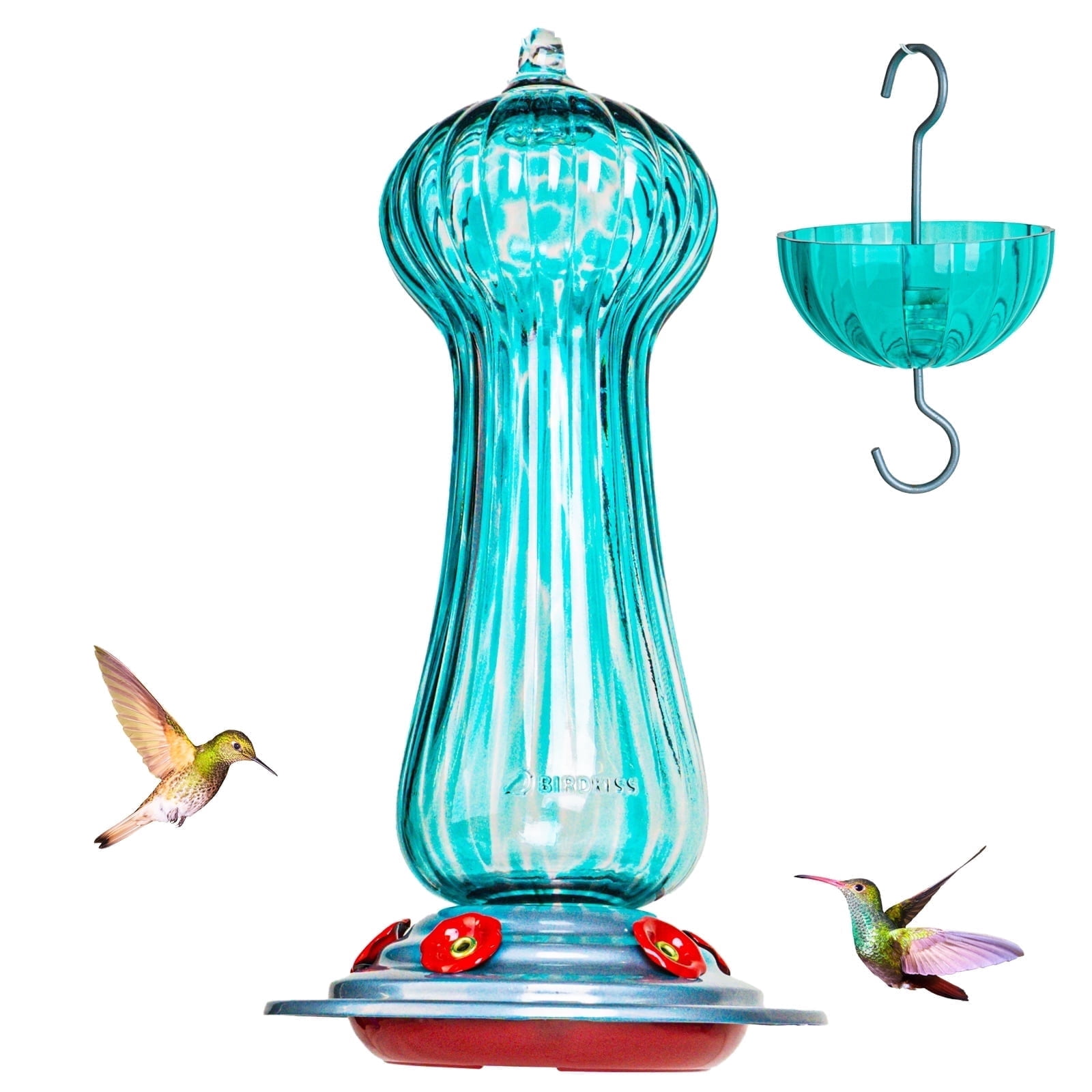 Birdkiss 28 oz Hand Blown Glass Hummingbird Feeders with Ant Moat Hook, Garden Backyard Patio Decor
