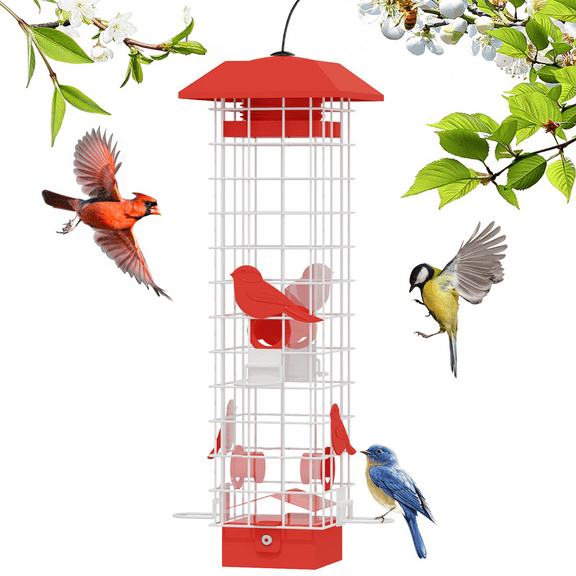 Birdkiss Squirrel-Proof Bird Feeder, Metal Mesh Bird Feeders for Outdoors Hanging, 3lbs Large Capacity Squirrel-Proof Wild Bird Feeders with Gravity Protection