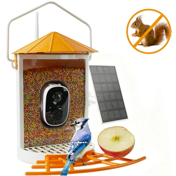 Birdkiss Smart Bird Feeder with Camera, Metal Squirrel Proof Bird Watching Cameras with AI Identification & Solar Panels, Gifts for Bird Lovers, Orange