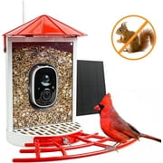 Birdkiss Smart Bird Feeder with Camera, Metal Squirrel Proof Bird Watching Cameras with AI Identification & Solar Panels, Gifts for Bird Lovers, Red