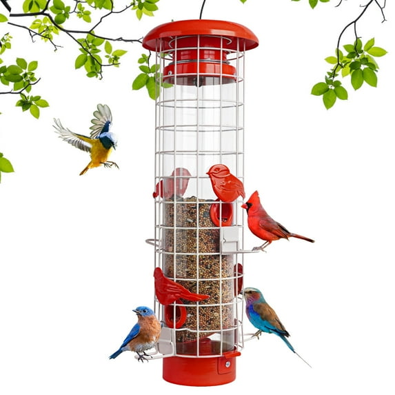 Birdkiss Squirrel-Proof Metal Bird Feeder - 4 Weight-Activated Perches, 3LBs Capacity, Outdoor Hanging Decor for Garden & Finch