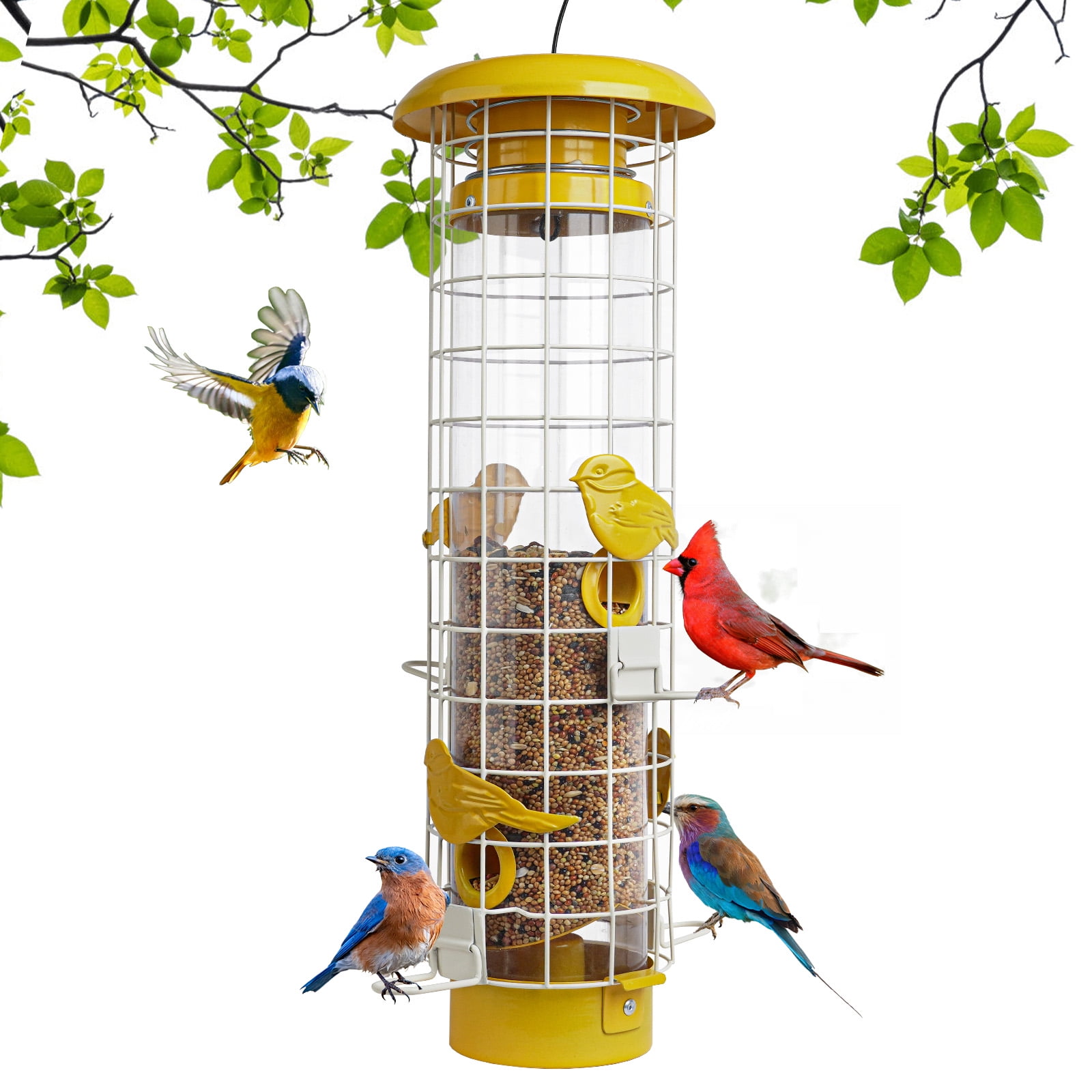 Birdkiss Squirrel-Proof Metal Bird Feeder - 4 Weight-Activated Perches, 3LBs Capacity, Outdoor Hanging Decor for Garden & Finch