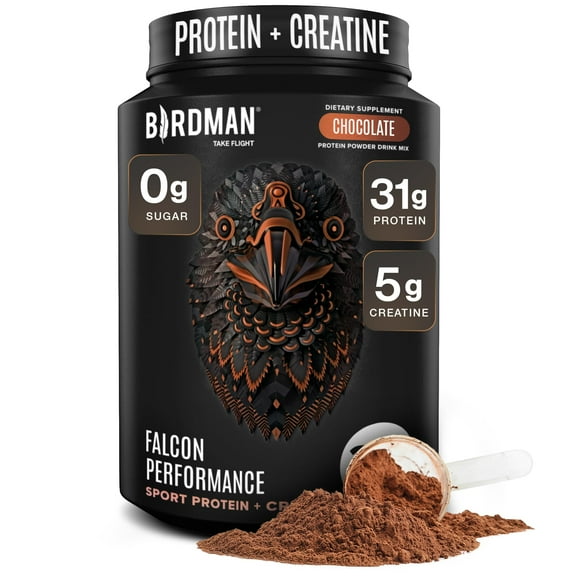 BIRDMAN Falcon Performance Vegan Protein Powder with Creatine, Chocolate Flavor, 19 Servings, 1.98lb