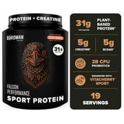 BIRDMAN Falcon Performance Vegan Protein Powder with Creatine, Chocolate Flavor, 19 Servings, 1.98lb