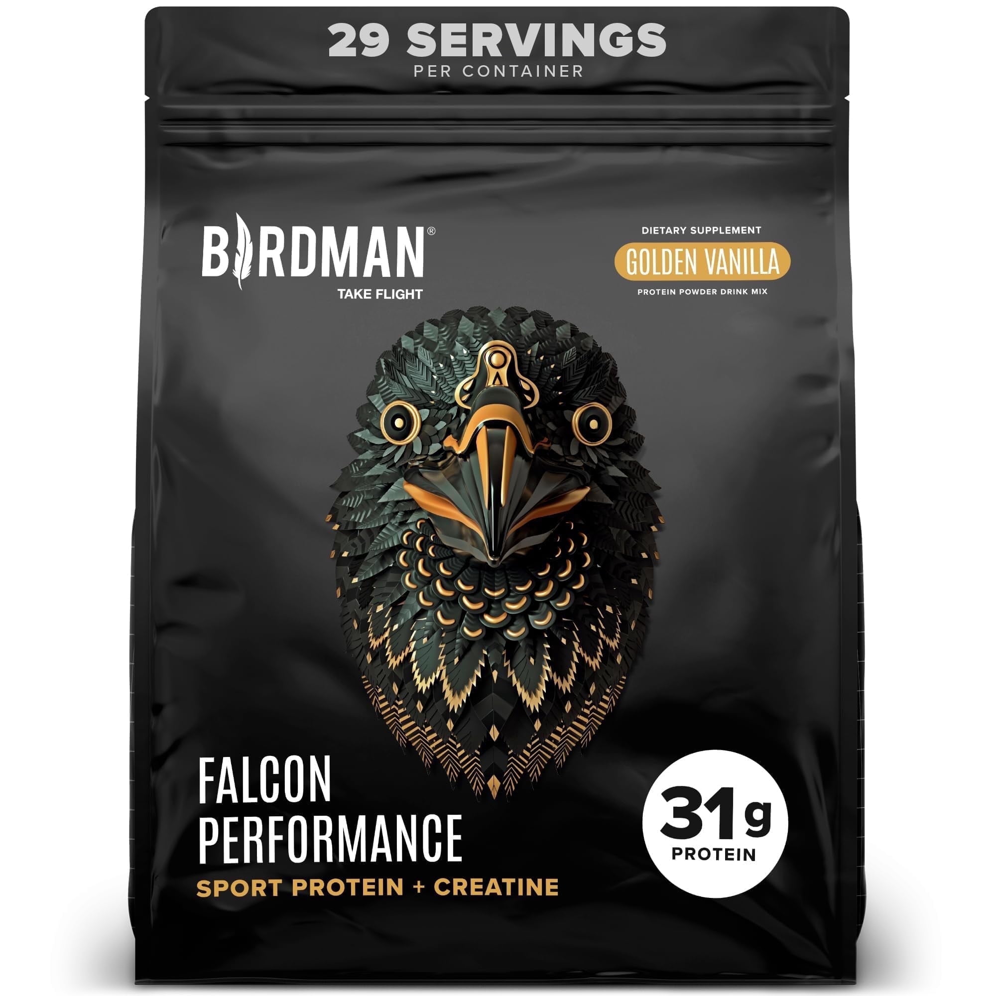 BIRDMAN Falcon Performance Vegan Protein Powder with Creatine, Vanilla Flavor, 29 Servings, 3lb