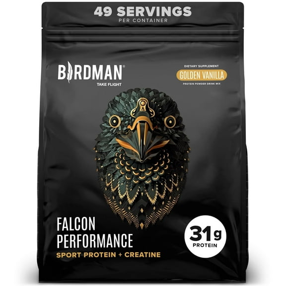 BIRDMAN Falcon Performance Vegan Protein Powder with Creatine, Vanilla Flavor, 49 Servings, 5lb