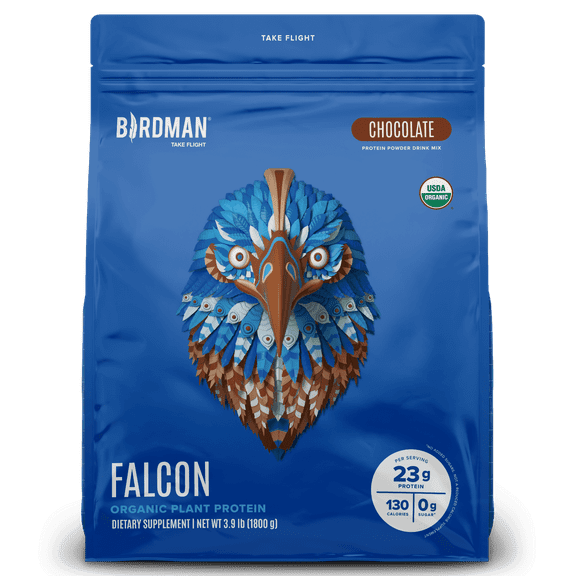 BIRDMAN Falcon Organic Vegan Protein Powder, Stevia & Sugar Free, Chocolate, 60 Servings, 3.9lb