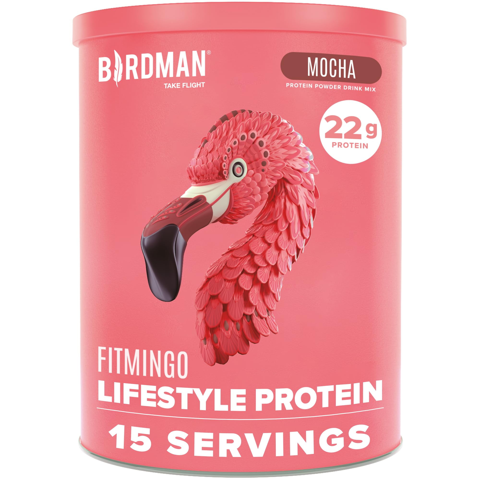 BIRDMAN Fitmingo Vegan Protein Powder with Inositol, 3 Blends, Mocha, 15 Servings, 1.12lb