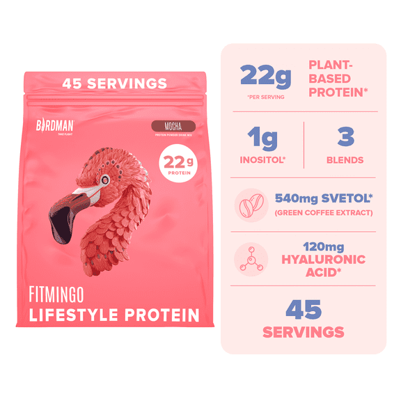 BIRDMAN Fitmingo Vegan Protein Powder with Inositol, 3 Blends, Mocha, 45 Servings, 3.3lb