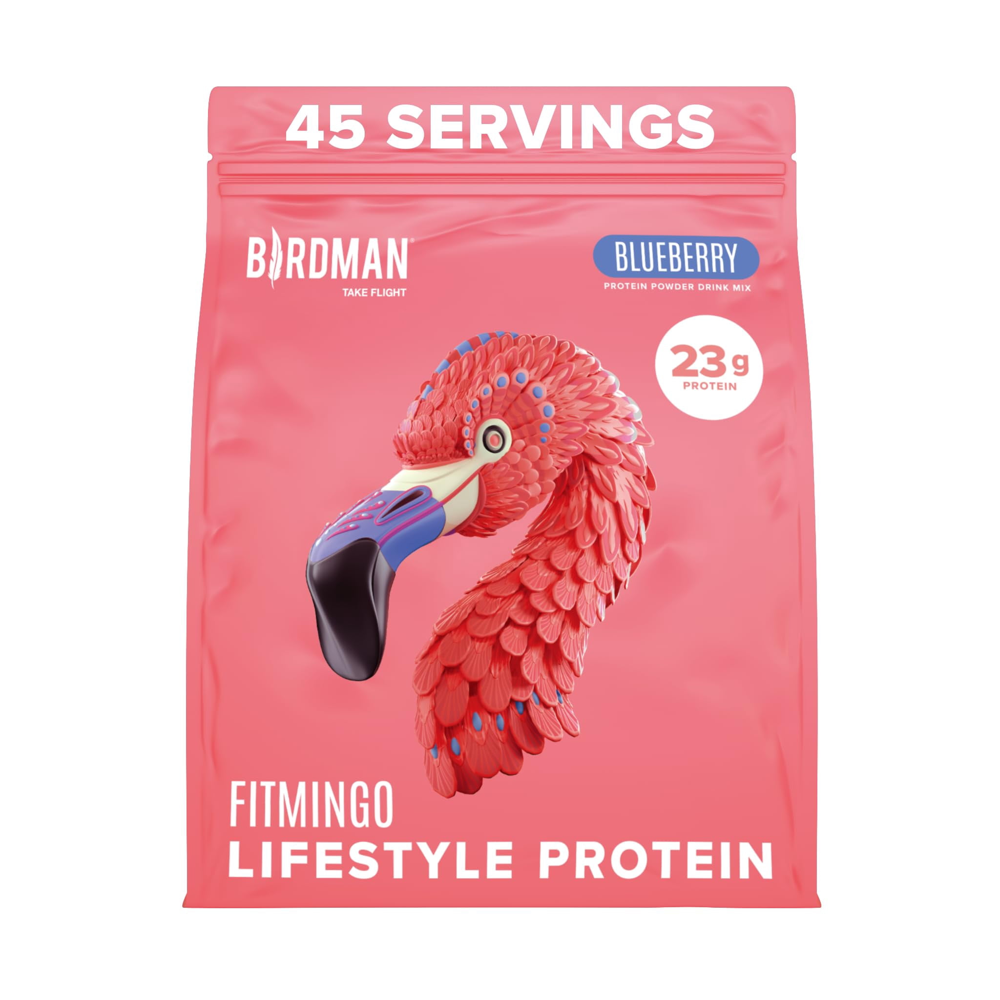 BIRDMAN Fitmingo Vegan Protein Powder with Inositol, 3 Blends, Blueberry, 45 Servings, 3.3lb