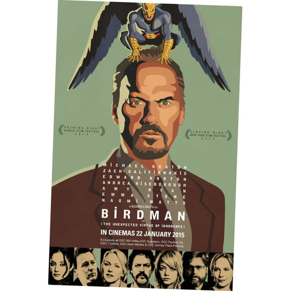 Birdman Movie Poster Metal Sign 8In x 12In Metal Art Print 8x12 Square Adults Metal Wall Art