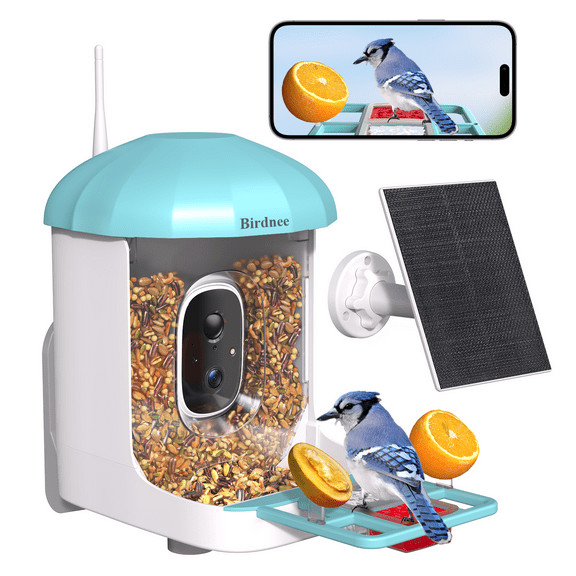 Birdnee Smart Bird Feeder with Camera & 3W Solar Panel, AI Bird Species Identification, HD Live Video, 2L Capacity, 1-Year Trial