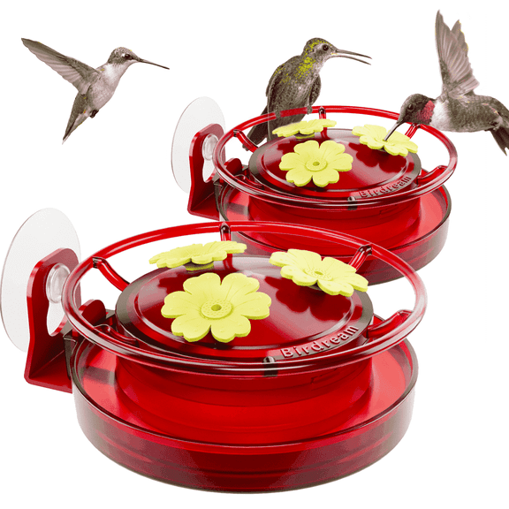Birdream Red Window Hummingbird Nectar Feeder with Suction Cup and Ant Moat, 5 oz, 2 Pack