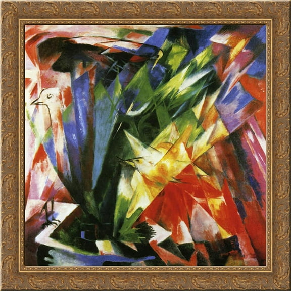 Birds 20x20 Gold Ornate Wood Framed Canvas Art by Marc, Franz