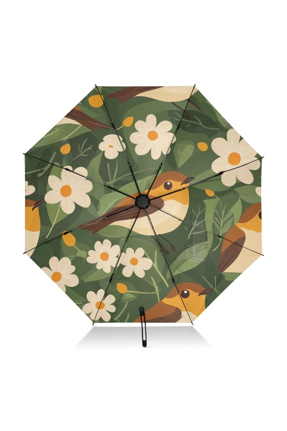 Birds Among Flowers Extra Large Automatic Umbrella, UV Protection, Waterproof, Auto Open and Close