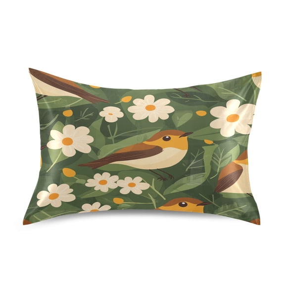 Birds Among Flowers Luxury Silky Soft Pillowcase Standard Size Wrinkle Resistant Envelope Closure 20x26in