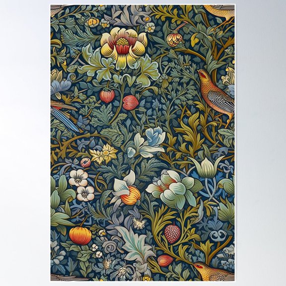 Birds And Flowers Victorian Garden William Morris Inspired Poster, 8x12 UNFRAMED