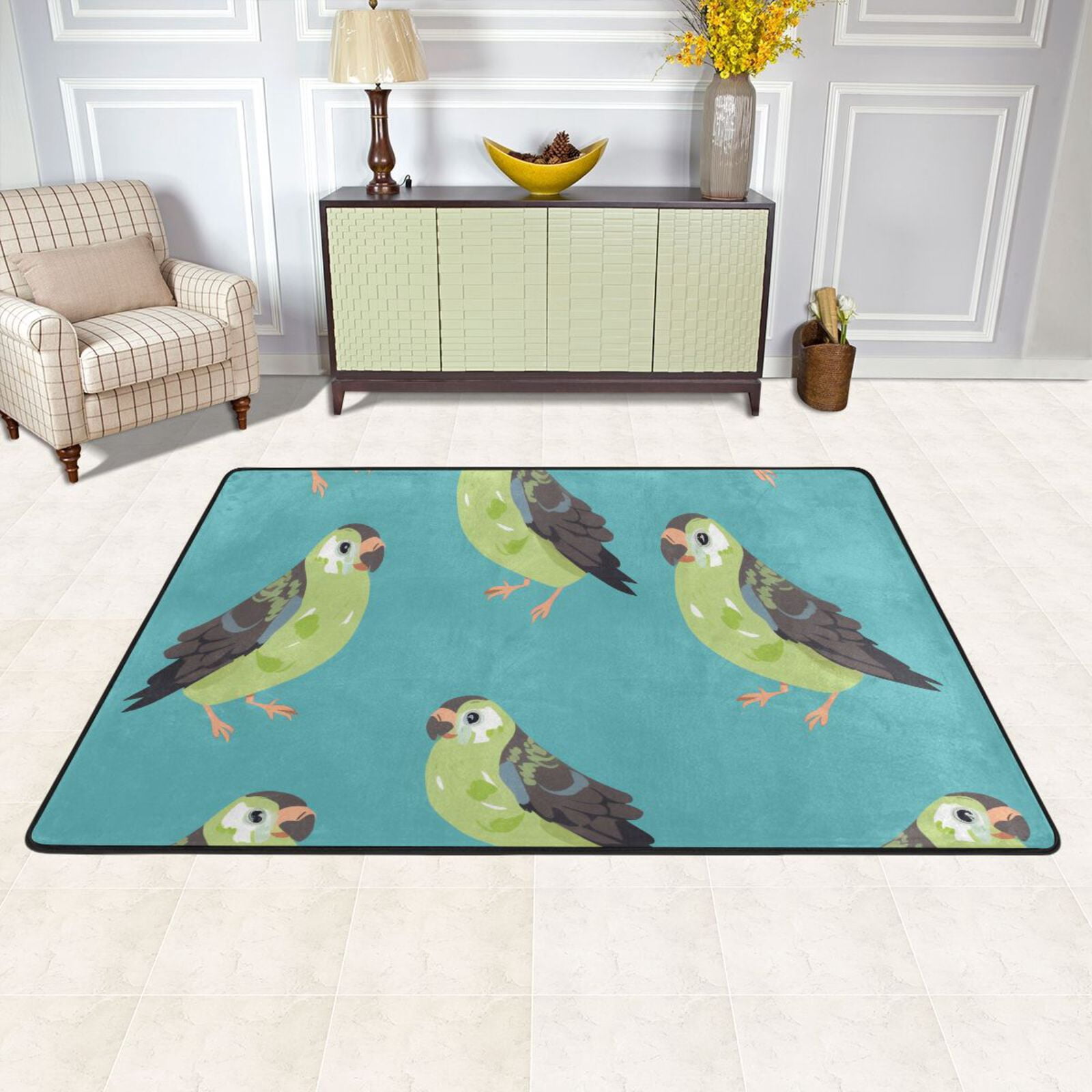 Birds Area Rug Washable 72 x 48 Floor Carpet Mat Non Slip for Bedroom ...