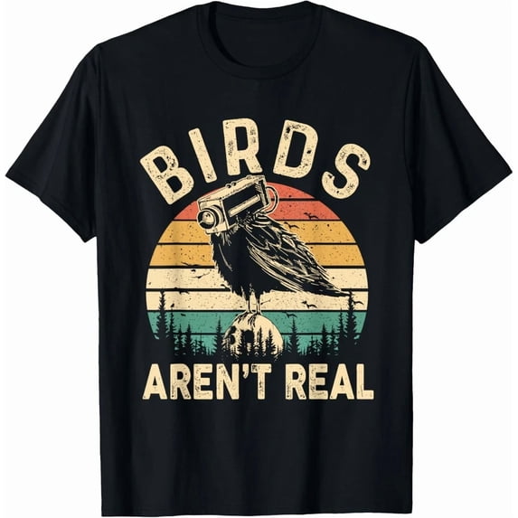 Birds Aren't Real Retro Bird Camera Vintage Sunset Conspiracy Unisex T-Shirt, Size S-5XL