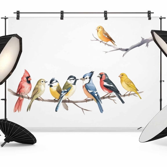 Birds Backdrop for Photography, Fabric Photo Background Backdrop, Bird Vintage Watercolor Photo Booth Background for Portrait Photoshoot Video Wedding Studio Decoration Banner 7x5ft