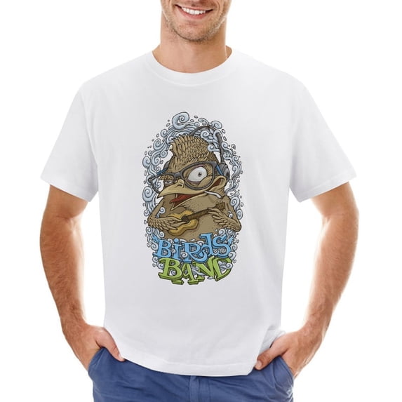 Birds Band Men’s T-Shirt 100% Cotton Casual Short Sleeve Tops Gift Tee White XS