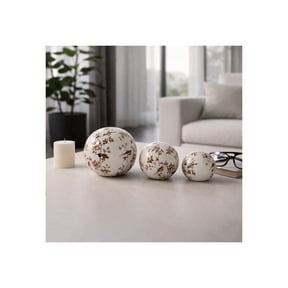 Birds and Blooms Orbs for Home Decor - Decorative Ceramic Stoneware for Bathroom, Office, Living Room and Shelf - Sleek Boho Design for Coffee Table Styling - Set of 3, 6", 5", 4", Brown & White