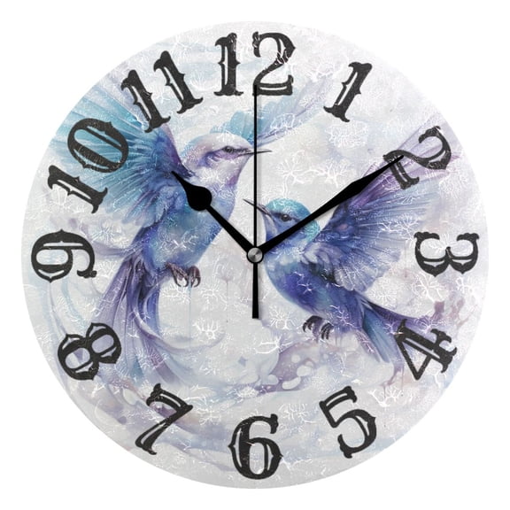 Birds Blue 10 inch Wall Clocks Non Ticking Easy to Read Battery Decorative for Home Bathroom Kitchen Bedroom Living Room