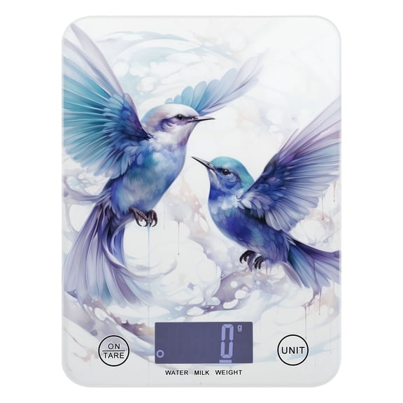 Birds Blue Food Scale Digital Kitchen Scale Waterproof Tempered Glass Tare Function 11 lb for Baking Cooking Meal Prep