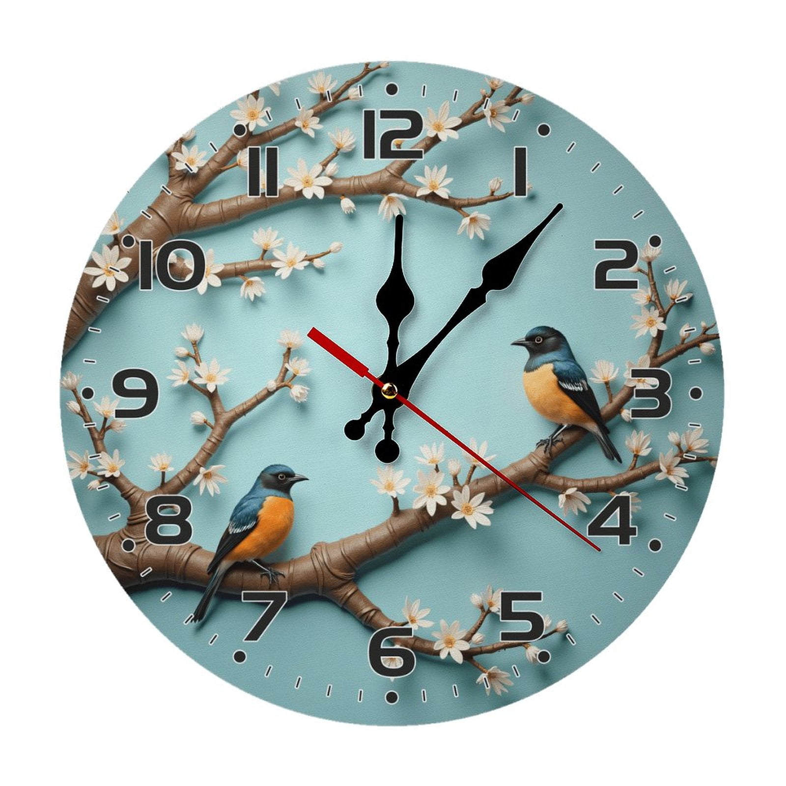 Birds Blue Wall Clock 10 Inch Silent Non Ticking Round Clock Decoration ...