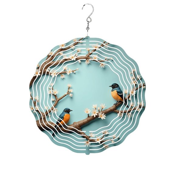Birds Blue Wind Spinners 10 Inch Stainless Steel Hanging Garden Decor for Indoor Outdoor Christmas Gift