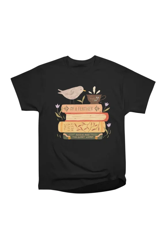 Birds Book Stack T-Shirt Tee Gift For Him Merch For Her Apparel For Friend