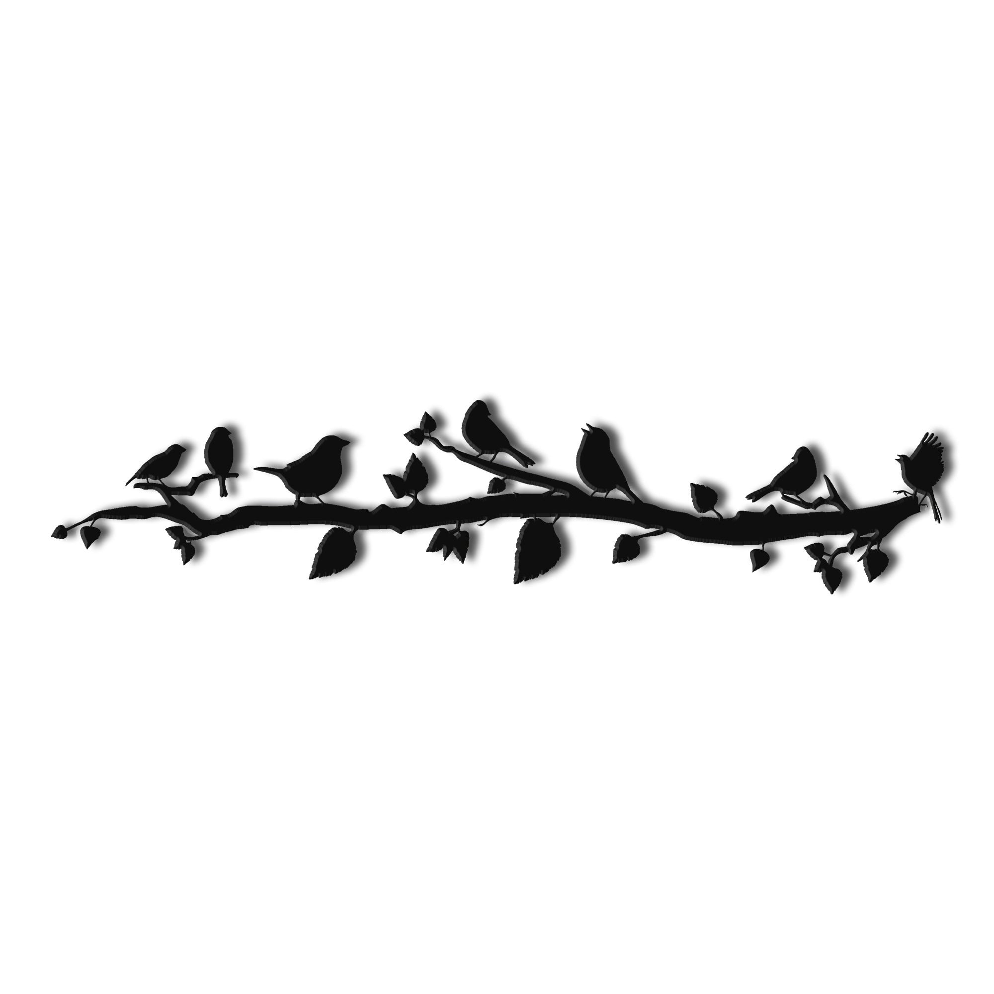 Black Metal Birds on Branch Wall Sculpture, 30 x 7